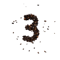 Coffee text typeface out of coffee beans with alpha the number 3 png