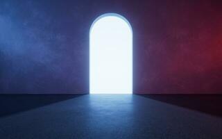 Open the door of the dark room, 3d rendering. photo