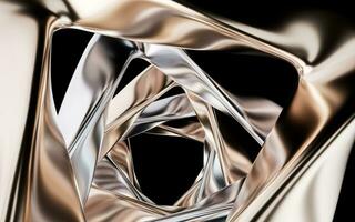 Metallic golden curve geometry background, 3d rendering. photo