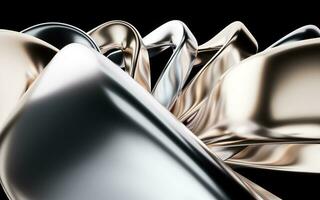 Metallic golden curve geometry background, 3d rendering. photo