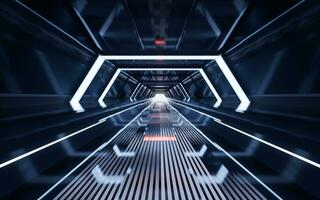 Dark tunnel with technology structure, 3d rendering. photo