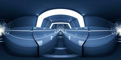 Dark tunnel with 360-degree seamless panoramic view. 3d rendering. photo