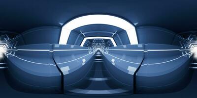 Dark tunnel with 360-degree seamless panoramic view. 3d rendering. photo