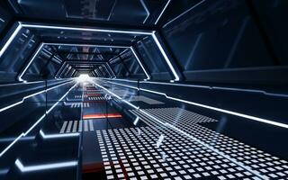 Dark tunnel with technology structure, 3d rendering. photo