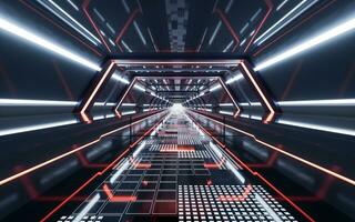 Dark tunnel with technology structure, 3d rendering. photo