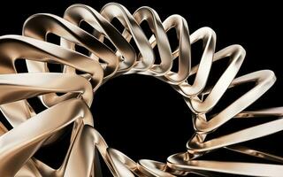 Metallic golden curve geometry background, 3d rendering. photo