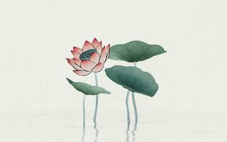 Chinese retro painting style lotus illustration. photo