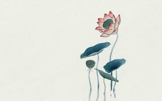 Chinese retro painting style lotus illustration. photo