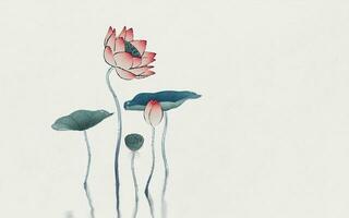 Chinese retro painting style lotus illustration. photo