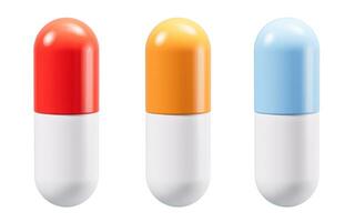 médico píldora con diferente colores, 3d representación. foto