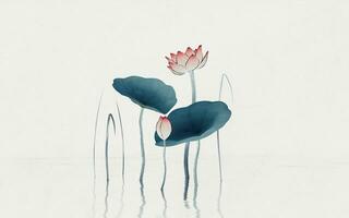 Chinese retro painting style lotus illustration. photo