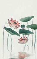 Chinese retro painting style lotus illustration. photo