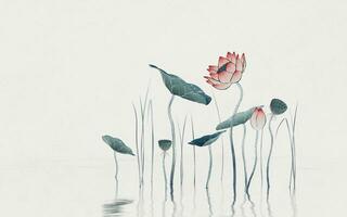 Chinese retro painting style lotus illustration. photo