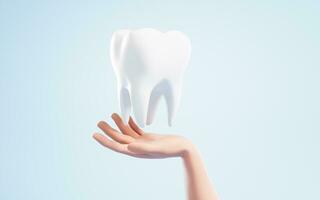 A tooth in a hand, 3d rendering. photo