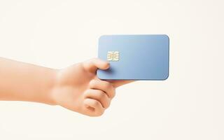 Cartoon bank card in a hand, 3d rendering. photo