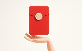 Chinese lucky red package in a hand, 3d rendering. photo