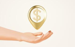 Money sign in a hand, 3d rendering. photo