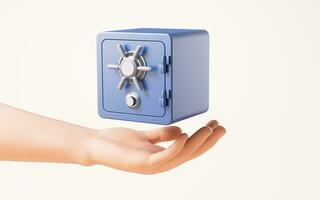 Safe box in a hand, 3d rendering. photo