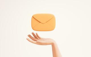 Message envelope in a hand, 3d rendering. photo