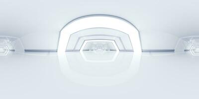 Empty white tunnel with 360-degree seamless panoramic view, 3d rendering. photo