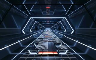 Dark tunnel with technology structure, 3d rendering. photo