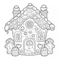 Educational printable coloring worksheet. Coloring gingerbread house shaped cookies with decorations. Winter Christmas theme coloring book page activity for kids and adults. photo