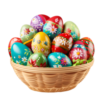 Happy Easter day colorful eggs in basket Ai Generative png