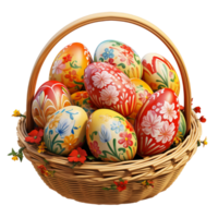 Happy Easter day colorful eggs in basket Ai Generative png