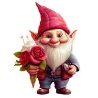 Valentines Day Gnome Holding Red Rose Flower Ai Generative png