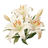 une blanc lis avec une vert tige et le bas de le fleur ai génératif png