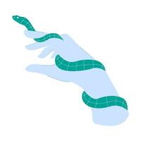 Hand drawn vector illustration of hand with snake. Design for print, stickers.