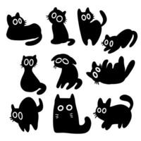 Black cat cartoon drawing Bundle set vector