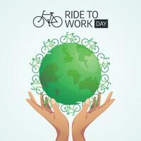 Ride To Work Day design template good for celebration usage. bike vector image. green globe design. vector eps 10. flat design.