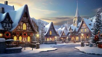 Enchanting Christmas Village. A magical winter wonderland comes to life photo