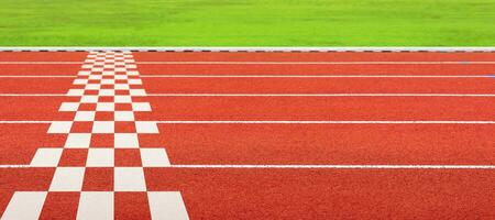 Forward to finish line on Running track. Concept of Business Competition Game, Strategy and Challenges photo