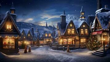 Enchanting Christmas Village. A magical winter wonderland comes to life photo