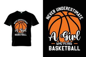 Nunca subestimar un niña quien obras de teatro baloncesto gracioso baloncesto regalo camiseta vector