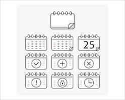 calendario línea icono recopilación. calendario símbolos plantillas. hora administración señales. conjunto de calendario iconos vector