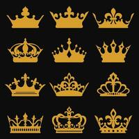 Collection of gold king and queen crowns. vector illustration