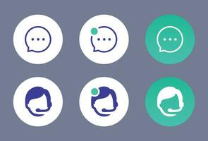 Set of chat icons, support icon and their different states vector