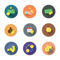 Set of flat financial icons of savings, currency exchange, receiving funds vector