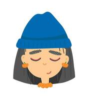 Cartoon illustration of a brunette girl. avatar Cute girl in a hat vector