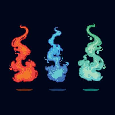 burning flames of different colors