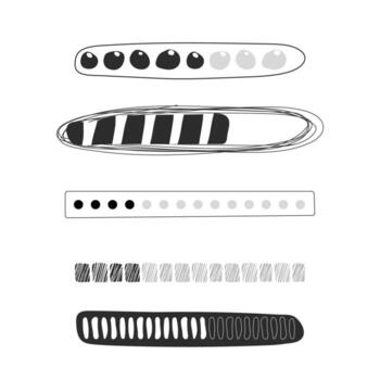 Set Loading bar, progress in doodle style isolated on white background. Indicator, line hand drawn sketch. Vector illustration