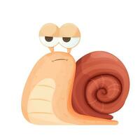 Snail funny cheerful and sad character with shell in cartoon style isolated on white background. Cute character, emotion. Character slug. Vector illustration