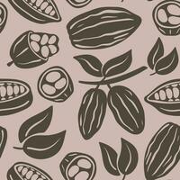 Seamless pattern of cocoa beans, branches and leaves vector