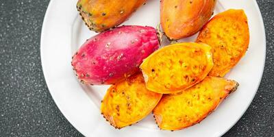 prickly pear exotic fruit figues de barbarie appetizer meal food snack on the table copy space photo