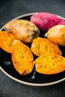 prickly pear exotic fruit figues de barbarie appetizer meal food snack on the table copy space photo