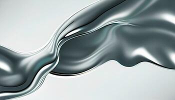 Abstract silver gradient curve. Flow chrome liquid metal waves isolated on white Generative ai photo