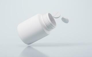 Medical pill bottle with health care concept, 3d rendering. photo